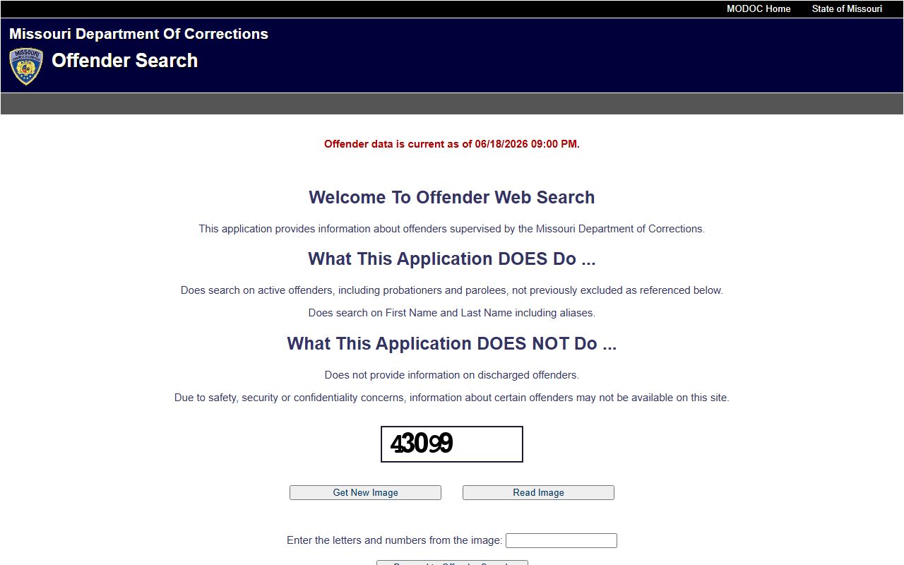 Polk County inmate search through the Missouri DOC offender search